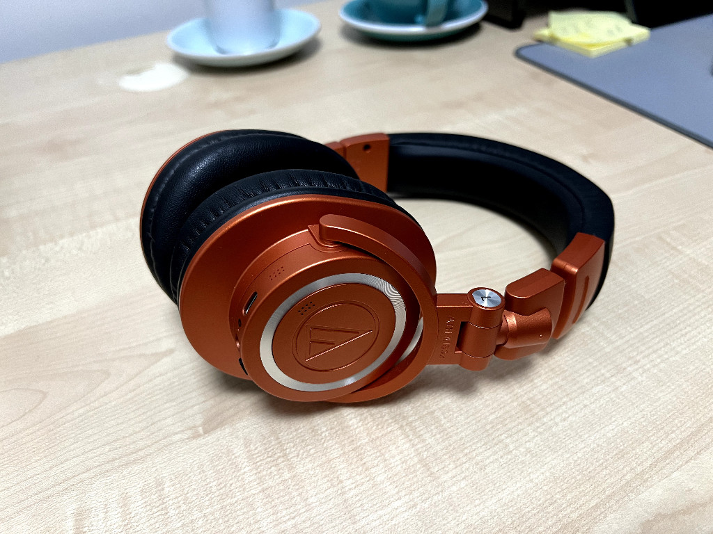 Wireless headphones on white table